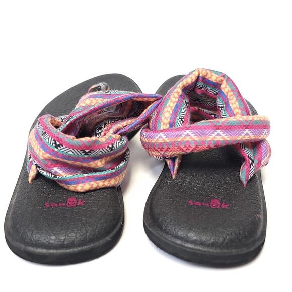 Sanuk Womens Size 10 Yoga Mat Slingback Flip Flop Sandals Bright Aztec Print​ - Picture 7 of 11